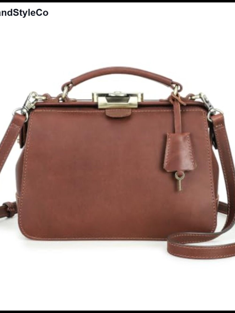 Full Grain Leather Doctor Bag Purse Vintage Top Handle Lockable Retro Women's